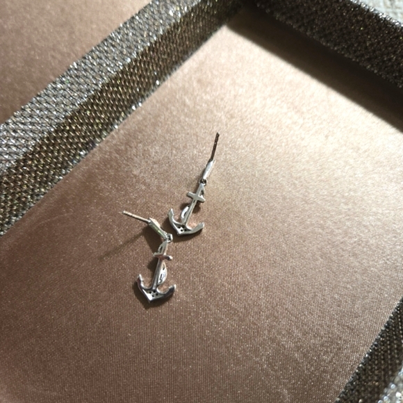 Sterling Silver Blue Diamond Anchor Drop Earrings - Picture 4 of 10